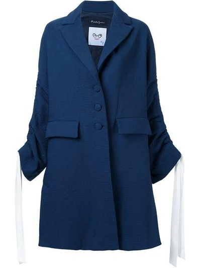 Shop Rossella Jardini Drawstring Sleeve Coat In Blue