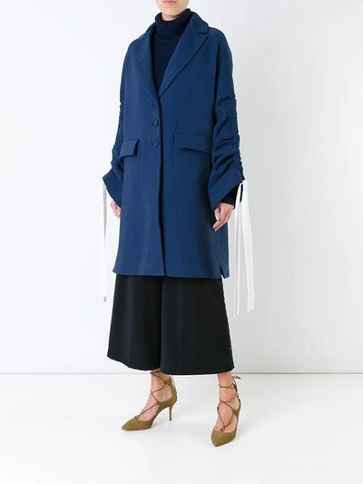 Shop Rossella Jardini Drawstring Sleeve Coat In Blue