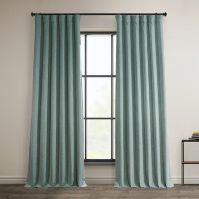 Half Price Drapes Nomad Tan Textured Faux Linen Room Darkening Curtain In Teal