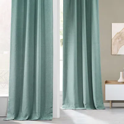 Half Price Drapes Nomad Tan Textured Faux Linen Room Darkening Curtain In Teal