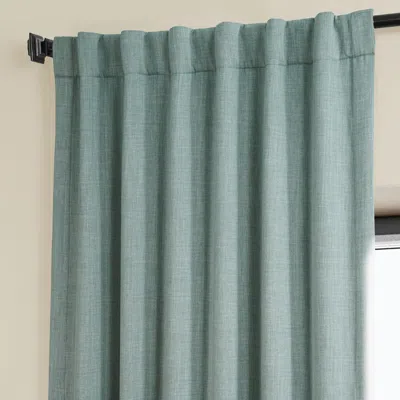 Half Price Drapes Nomad Tan Textured Faux Linen Room Darkening Curtain In Teal