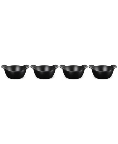 Le Creuset Enameled Cast Iron Mini Round Cocotte, Set Of 4 In Matte Black