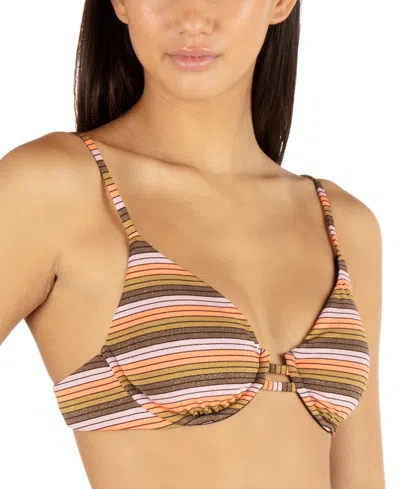 Hurley Juniors' Sunset Stripe Tab Underwired Bikini Top In Sunrise Pink