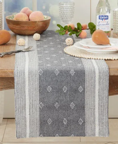 Saro Lifestyle Diamond Patterned Woven Stripe Table Runner, 16" X 72" In Gray