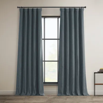 Half Price Drapes Reverie Blue Textured Faux Linen Room Darkening Curtain In Blue