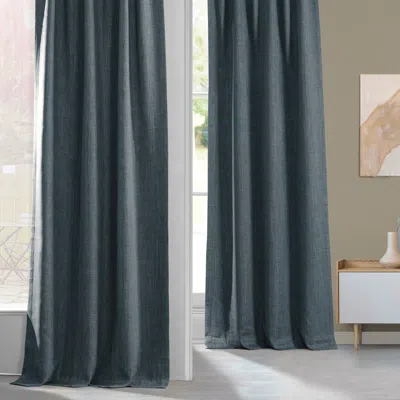 Half Price Drapes Reverie Blue Textured Faux Linen Room Darkening Curtain In Blue