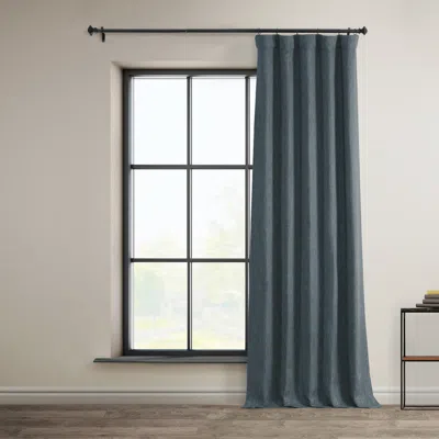Half Price Drapes Reverie Blue Textured Faux Linen Room Darkening Curtain In Blue
