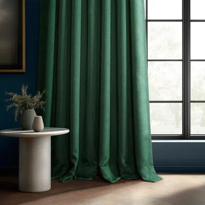 Half Price Drapes Key Green Textured Faux Linen Room Darkening Curtain In Green