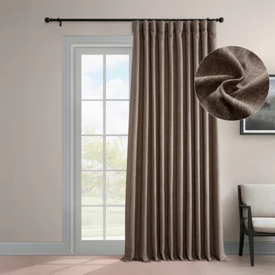 Half Price Drapes Dutch Cocoa Extra Wide Textured Faux Linen Room Darkening Curtain In Brown