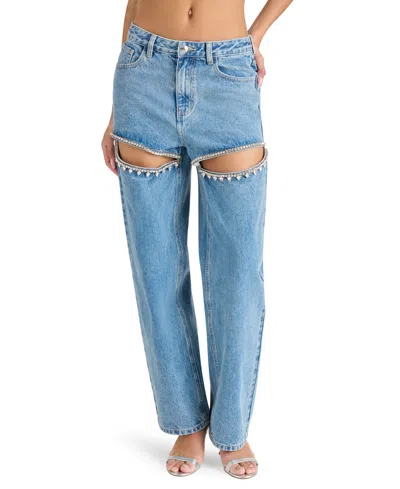 Steve Madden Taylor Rhinestone Trim Pants In Doha Wash