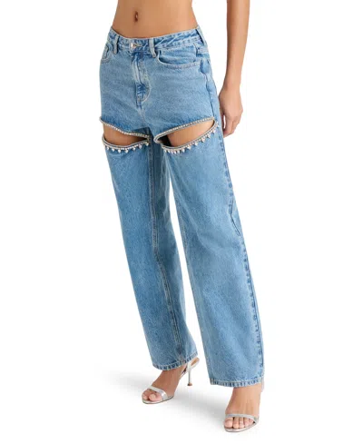 Steve Madden Taylor Rhinestone Trim Pants In Doha Wash