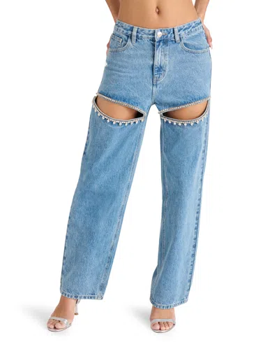 Steve Madden Taylor Rhinestone Trim Pants In Doha Wash