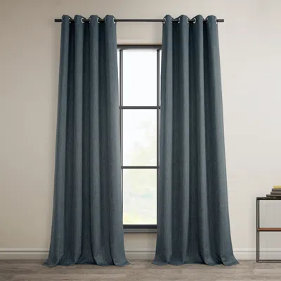 Half Price Drapes Reverie Blue Grommet Textured Faux Linen Room Darkening Curtain In Blue