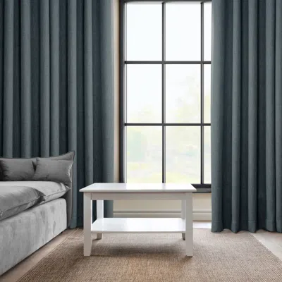 Half Price Drapes Reverie Blue Grommet Textured Faux Linen Room Darkening Curtain In Blue