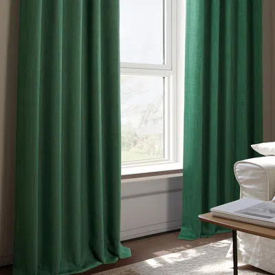 Half Price Drapes Key Green Textured Faux Linen Room Darkening Curtain In Green