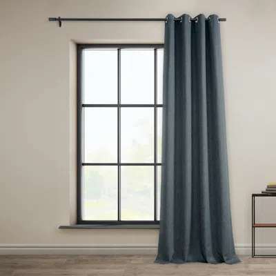Half Price Drapes Reverie Blue Grommet Textured Faux Linen Room Darkening Curtain In Blue