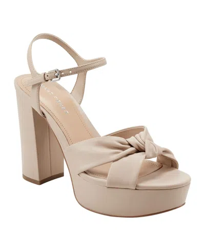Marc Fisher Women's Deren High Block Heel Platform Sandals In Light Latte Smooth