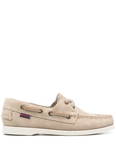 Sebago 'portland Dockside' Beige Loafers With Decorative Laces On The Sides And Contrasting Stitching In Neutrals