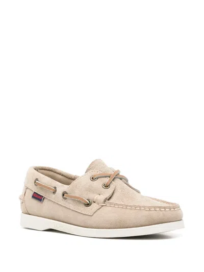 Sebago 'portland Dockside' Beige Loafers With Decorative Laces On The Sides And Contrasting Stitching In Neutrals