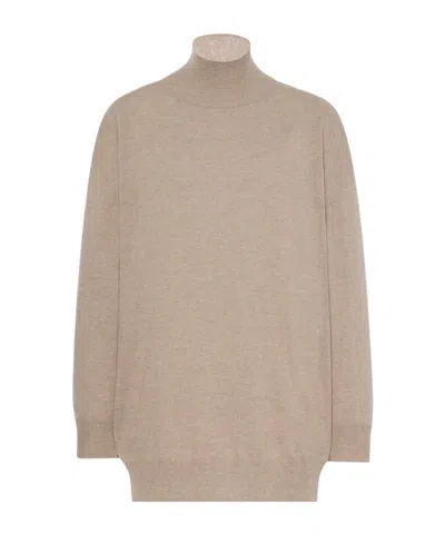 The Row Jabari Mock-neck Oversized Cashmere Sweater In Beige Melange