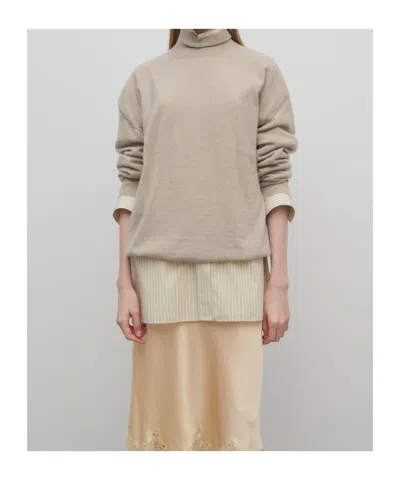 The Row Jabari Mock-neck Oversized Cashmere Sweater In Beige Melange