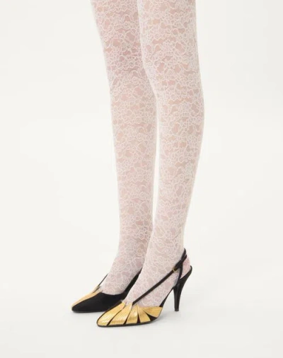 Valentino High Slingback Foliefoliage Black And Gold In Multicolor