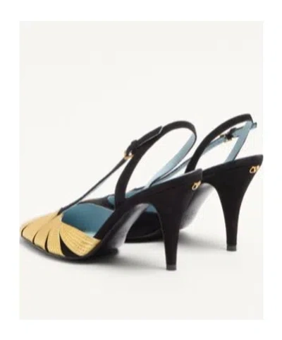 Valentino High Slingback Foliefoliage Black And Gold In Multicolor