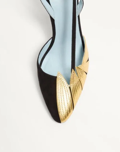 Valentino High Slingback Foliefoliage Black And Gold In Multicolor