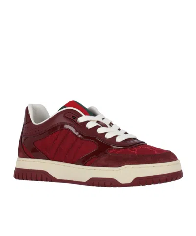 Gucci Burgundy Leather And Gg Supreme Fabric Re-web Sneakers