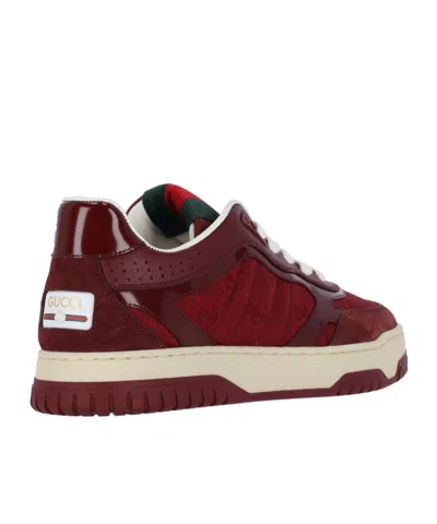 Gucci Burgundy Leather And Gg Supreme Fabric Re-web Sneakers