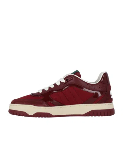Gucci Burgundy Leather And Gg Supreme Fabric Re-web Sneakers