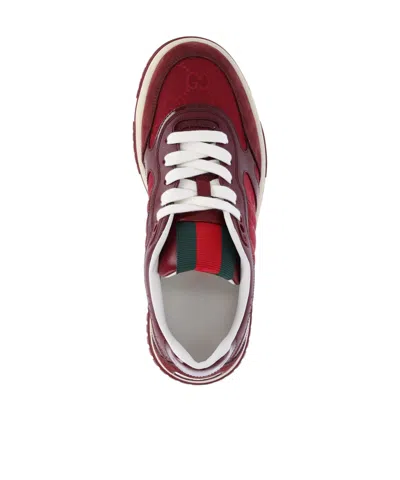 Gucci Burgundy Leather And Gg Supreme Fabric Re-web Sneakers
