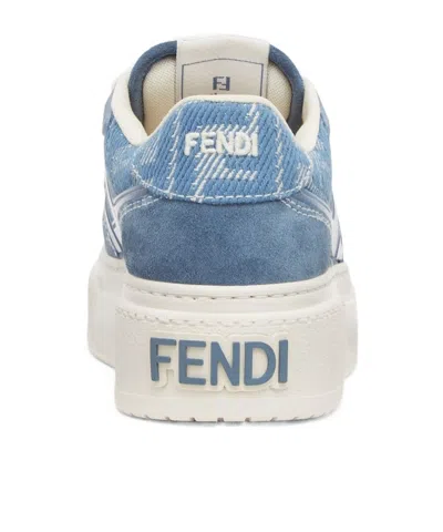 Fendi Match Canvas And Suede Low-top Sneakers In Blue