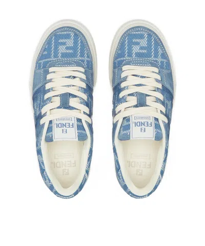 Fendi Match Canvas And Suede Low-top Sneakers In Blue
