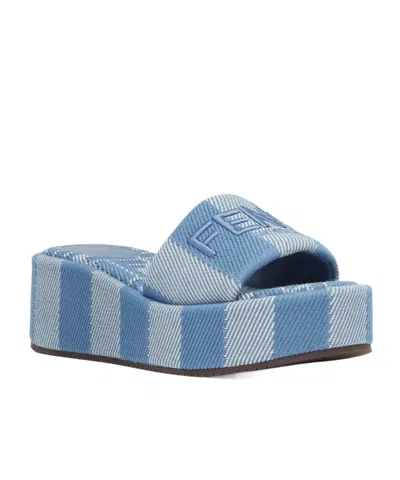 Fendi Sunshine Slide In Blue Denim-effect Jacquard In Animal Print
