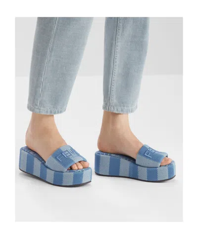 Fendi Sunshine Slide In Blue Denim-effect Jacquard In Animal Print