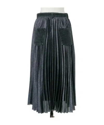 Sacai Pleated Denim Skirt With Adjustable Belt Loops In Black