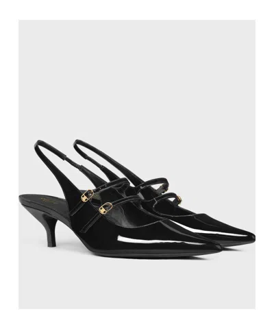 Celine Double Strap Mary Jane Slingback In Patent Calfskin In Black
