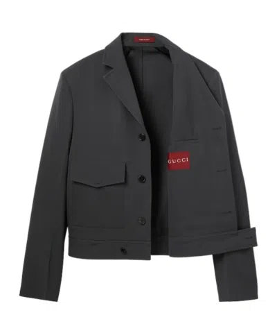 Gucci Dark Grey Jacket In Wool Gabardine Men In Black
