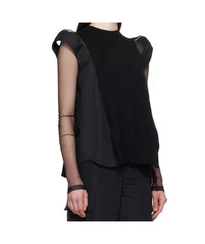 Sacai Popeline X Knit Pullover In Black