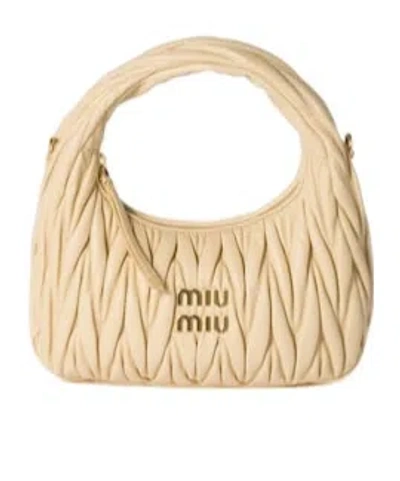 Miu Miu Lamb Leather Quilted Shoulder Bag In Nude