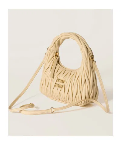 Miu Miu Lamb Leather Quilted Shoulder Bag In Nude