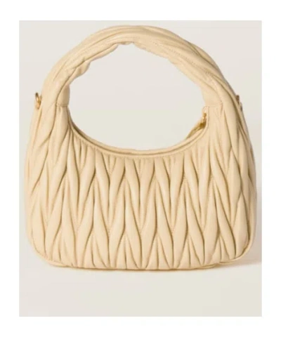 Miu Miu Lamb Leather Quilted Shoulder Bag In Nude