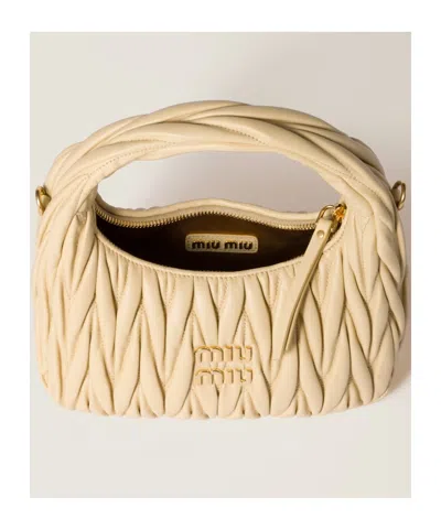 Miu Miu Lamb Leather Quilted Shoulder Bag In Nude