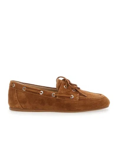 Stuart Weitzman Tinsley Suede Boat Loafers In Adobe