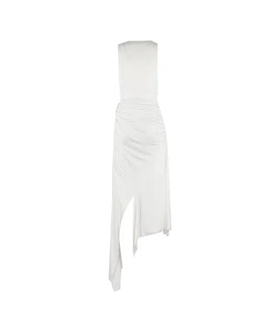 David Koma Crystal Claw Embr Detail Asymmetric Gown In White