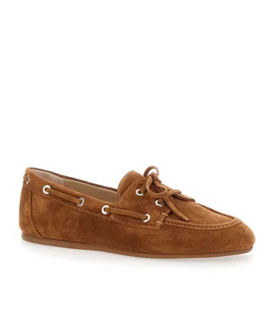 Stuart Weitzman Tinsley Suede Boat Loafers In Adobe