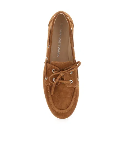 Stuart Weitzman Tinsley Suede Boat Loafers In Adobe