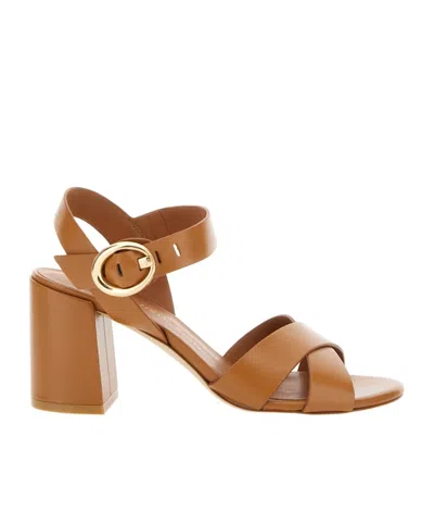 Stuart Weitzman 'benni Block' Brown Heeled Sandal With Open Toe And Ankle Strap In Brown