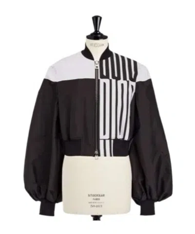 Dior Cropped Bomber Jacket With Bishop Sleeves In Black